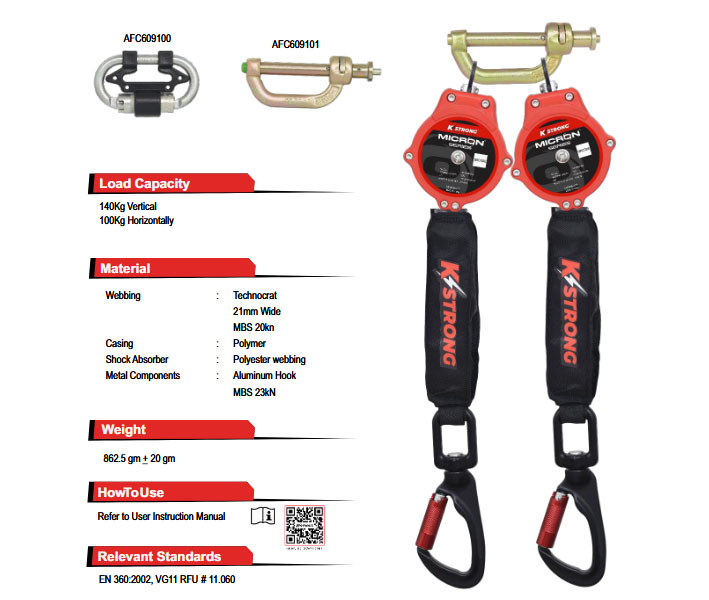 KStrong AFS550002 Micron Rectrcatable Lanyard Swivel Aluminum Hook 2m