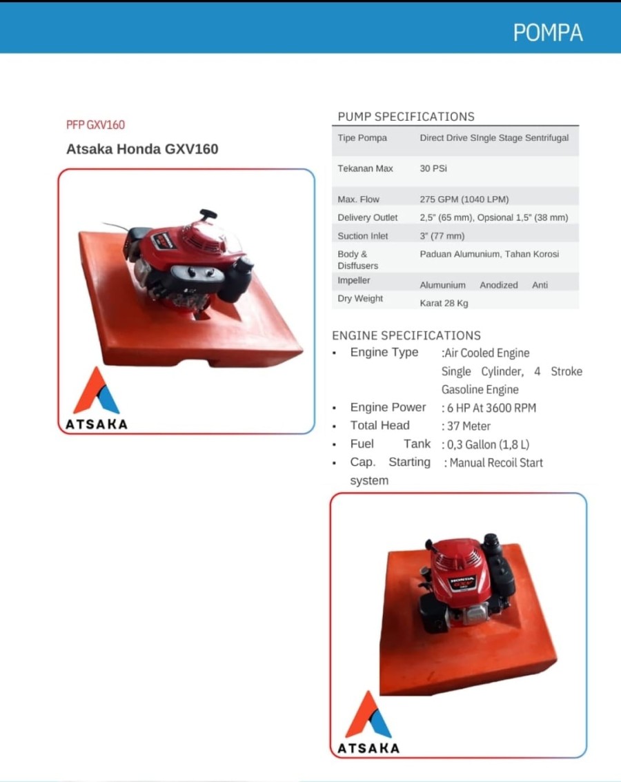 Pompa Apung Atsaka Honda GXV160